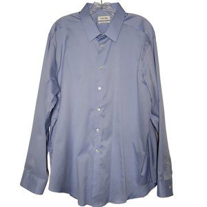 Calvin Klein Men's Performance Slim Fit 17 1/2 Blue Dress Shirt  34/35 Textured